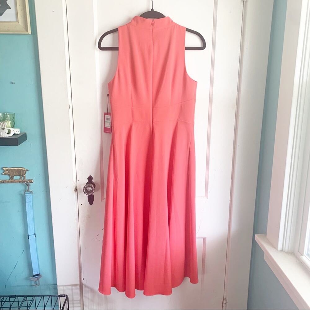 Vince Camuto Laguna Crepe Halter Mock Neck High Low Sleeveless Dress Coral NWT 8 - Picture 8 of 13